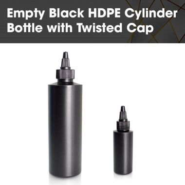 Empty Black HDPE Cylinder Bottle with Twisted Cap