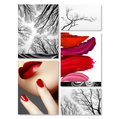 Mystifying Crimson - 5 pcs Glass Mural Ensemble