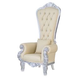 Queen Chair High Back,  Ivory/Cream with Chrome Base