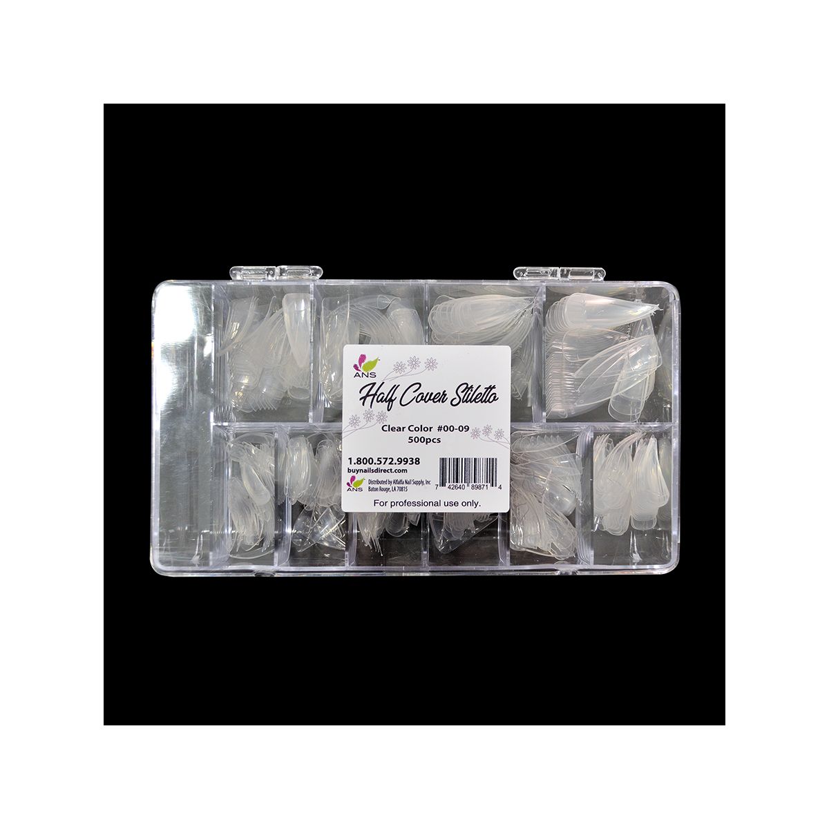 ANS Half Cover Curve Stiletto - Clear - #00 - 09 - 500pcs 