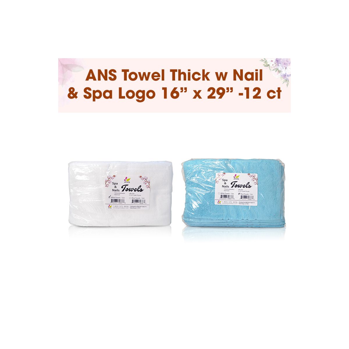 ANS Towel Thick w Nail & Spa Logo 16” x 29” -12 ct