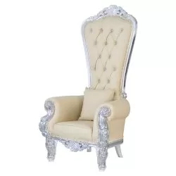 Queen Chair High Back,  Ivory/Cream with Chrome Base